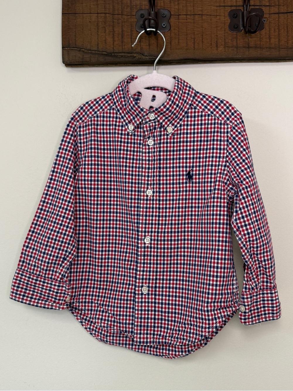 Polo by Ralph Lauren: Toddler Boys Red / Blue Gingham Button-Down Shirt, Size 2T